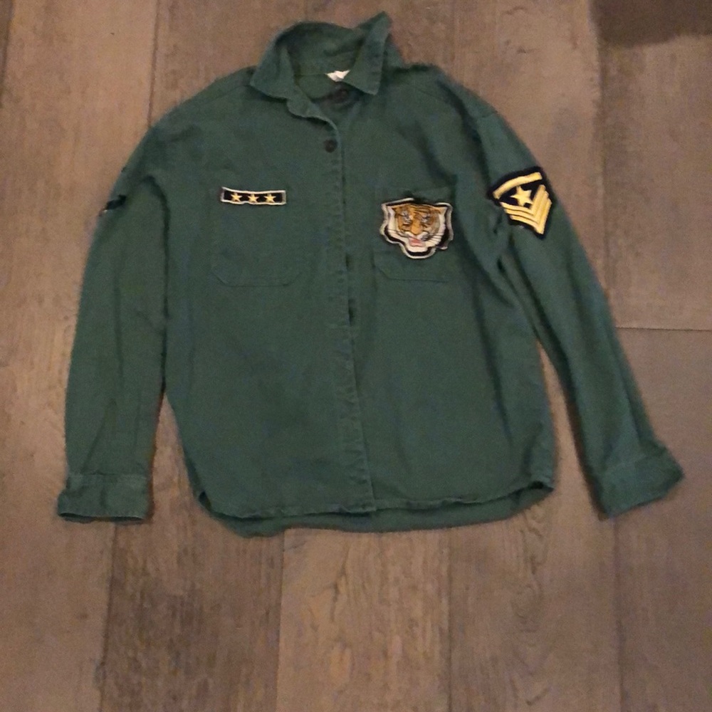 Green Denim Jacket with patches
